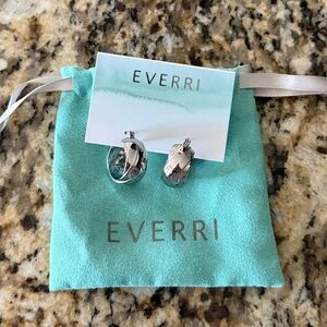 Silver Hoop Huggie Earrings with Turquoise Pouch